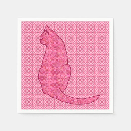 日本の猫 - 藤色のピンクのバティック スタンダードカクテルナプキン (正面)