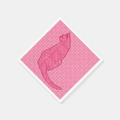 日本の猫 - 藤色のピンクのバティック スタンダードカクテルナプキン (角)