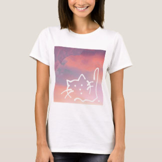 日本の猫Tシャツ 手書きのTシャツ Japanese Cat & Fancy Sky T-shirt Tシャツ