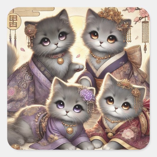 日本の王室の猫 スクエアシール (正面)