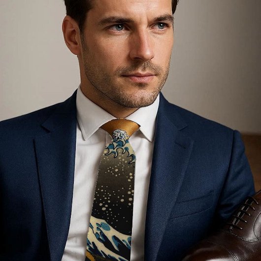 日本の画家による『波』古美術絵画 ネクタイ