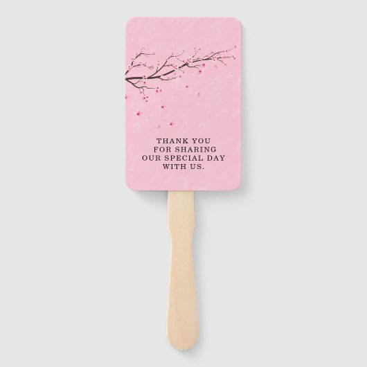 日本の白スクロールさくらんぼ花結婚の木 ハンドファン (裏面)