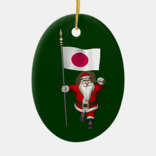 日本の看板があるサンタクロース セラミックオーナメント (正面)