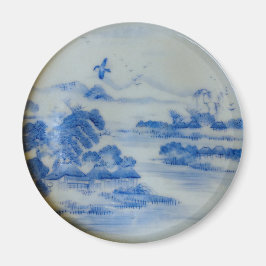 日本の磁器の村の風景と鳥 マグネット