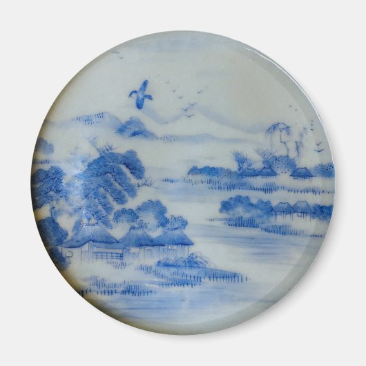 日本の磁器の村の風景と鳥 マグネット (正面)