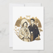 日本の神道式結婚の花嫁と新郎 招待状 (正面)