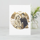 日本の神道式結婚の花嫁と新郎 招待状 (スタンド正面)
