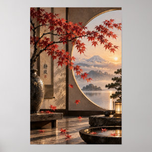 日本の秋のモミジ 富士山 禅 ウォールアート