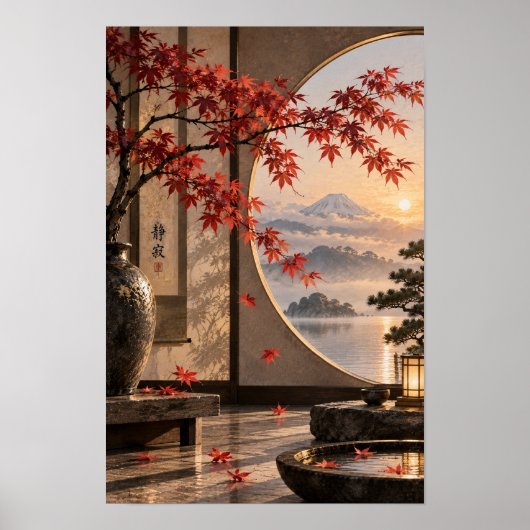 日本の秋のモミジ 富士山 禅 ウォールアート (正面)