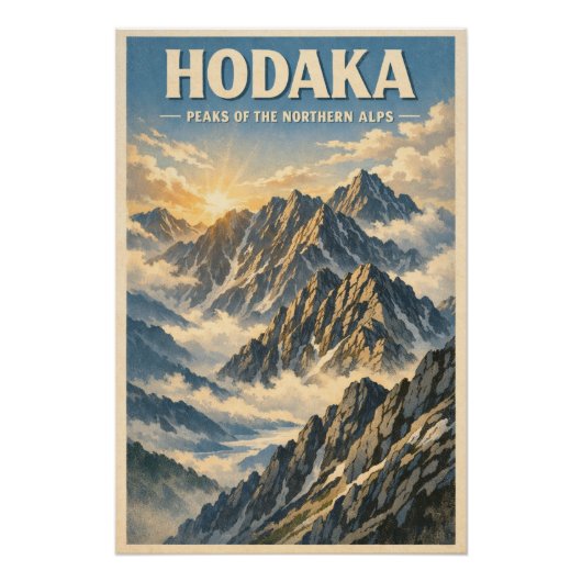 日本の穂高山をレトロ調で ポスター (正面)