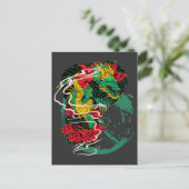 日本の竜 牡丹 伝統的な刺青アート ポストカード (スタンド正面)