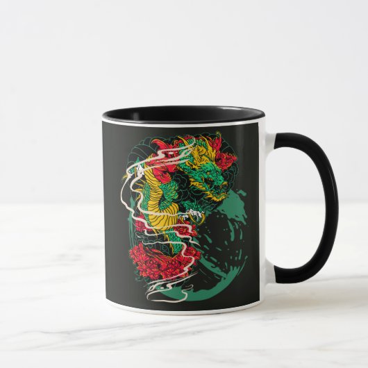 日本の竜 牡丹 伝統的な刺青アート マグカップ (右)