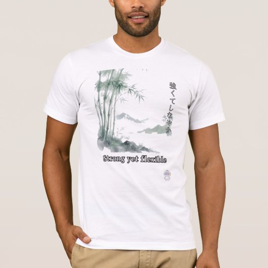 日本の竹の水彩アート Tシャツ (正面)
