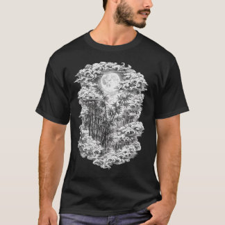 日本の竹林Tシャツ | 満月浮世絵 Tシャツ