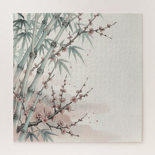 日本の竹梅の墨絵 ジグソーパズル (縦)