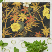 日本の紅葉 アンティーク植物画 キッチンタオル (折り畳み)