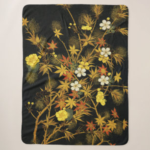 日本の紅葉 アンティーク植物画 シェルパブランケット