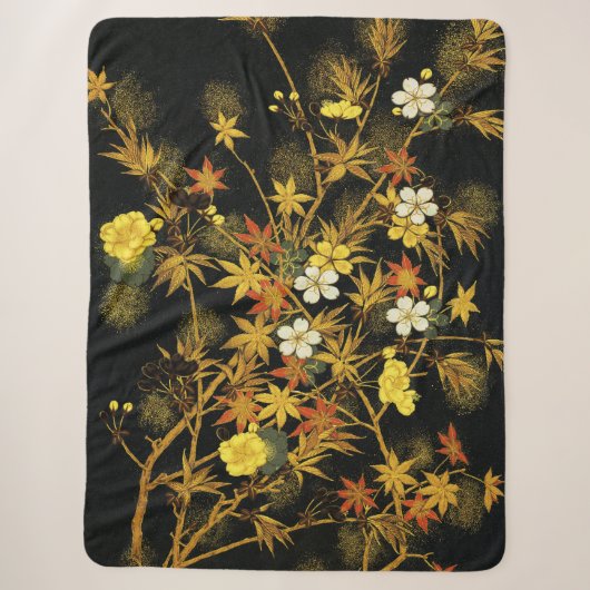 日本の紅葉 アンティーク植物画 シェルパブランケット (正面)