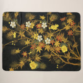 日本の紅葉 アンティーク植物画 シェルパブランケット (正面(横))