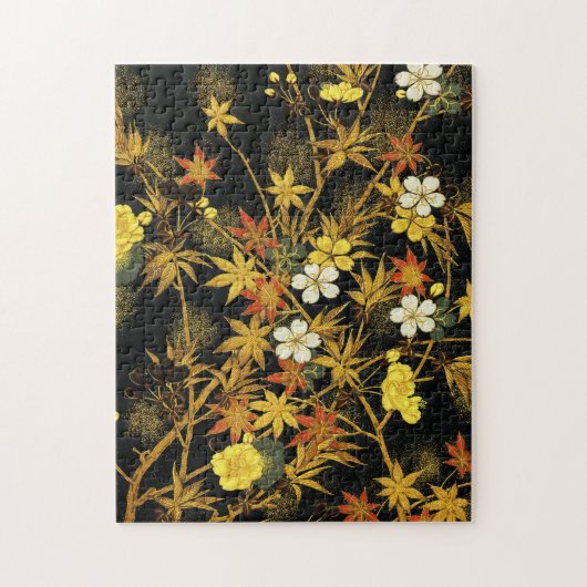 日本の紅葉 アンティーク植物画 ジグソーパズル (縦)