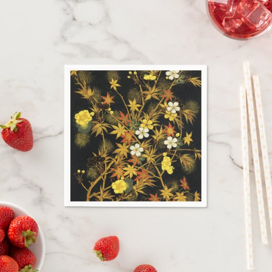 日本の紅葉 アンティーク植物画 スタンダードカクテルナプキン (インサイチュ)