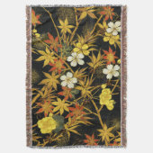 日本の紅葉 アンティーク植物画 スローブランケット (正面縦)