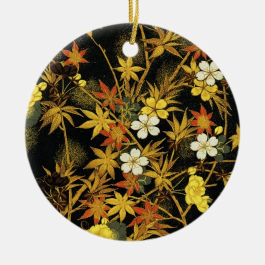 日本の紅葉 アンティーク植物画 セラミックオーナメント (正面)