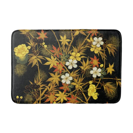 日本の紅葉 アンティーク植物画 バスマット (正面)