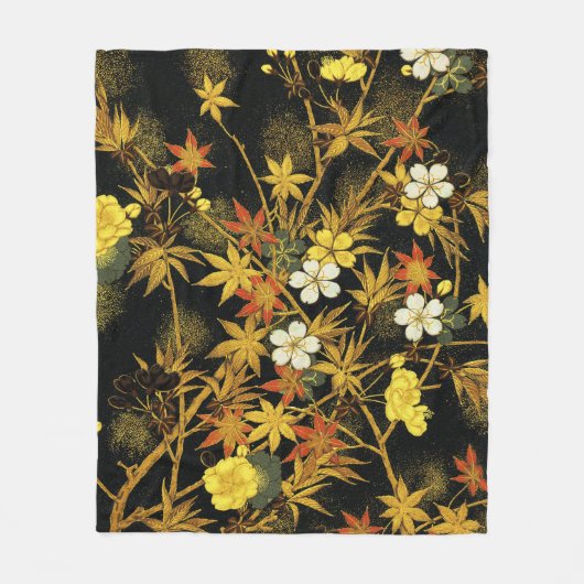 日本の紅葉 アンティーク植物画 フリースブランケット (正面)