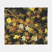 日本の紅葉 アンティーク植物画 フリースブランケット (正面(横))