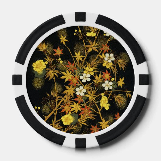 日本の紅葉 アンティーク植物画 ポーカーチップ (正面)