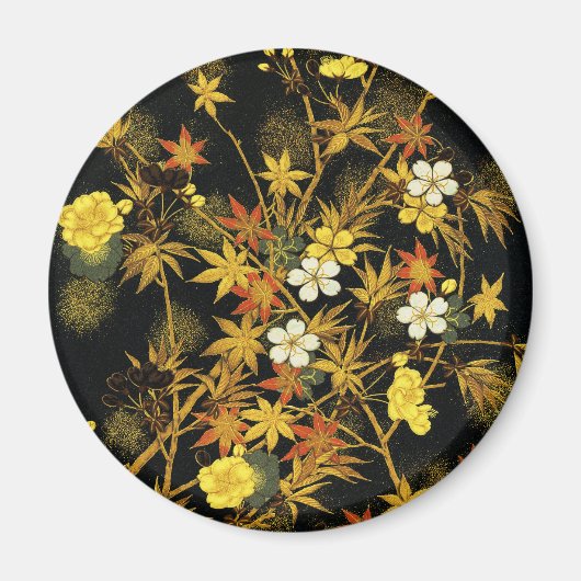 日本の紅葉 アンティーク植物画 マグネット (正面)