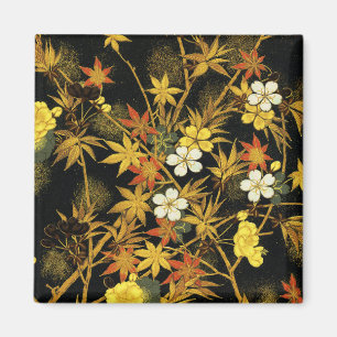 日本の紅葉 アンティーク植物画 マグネット