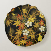 日本の紅葉 アンティーク植物画 ラウンドクッション (裏面)