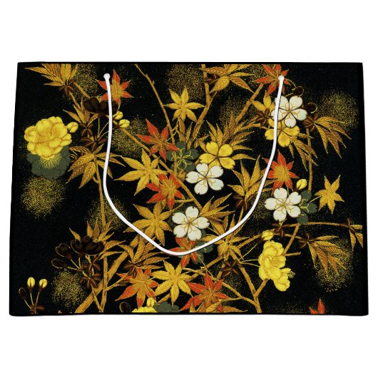 日本の紅葉 アンティーク植物画 ラージペーパーバッグ (正面)
