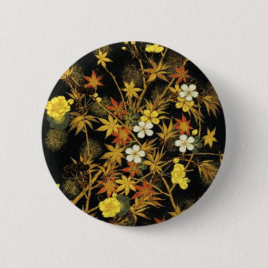 日本の紅葉 アンティーク植物画 缶バッジ (正面)