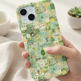 日本の緑のアニメムードボード かわいいキャラクターギフト iPhone 15ケース