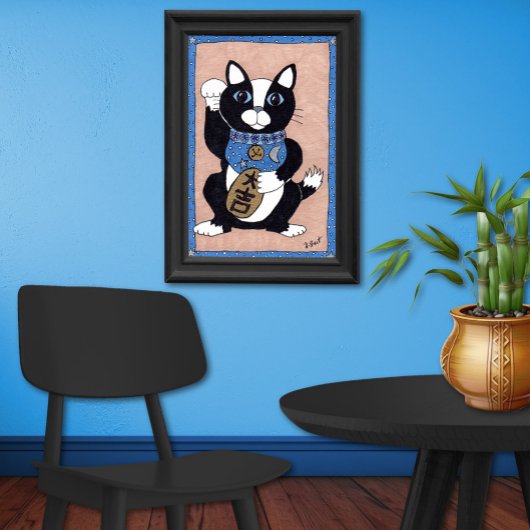 日本の縁起の良いタキシード猫のまねきねこ民芸品 ポスター