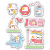 日本の縁起物ねこステッカーパック シール (正面)