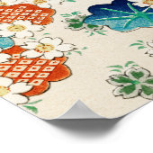 日本の美しいヴィンテージな花柄模様画 ポスター (角)