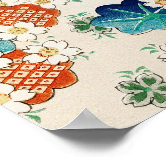 日本の美しいヴィンテージな花柄模様画 ポスター (角)