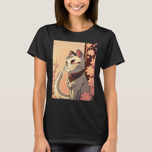 日本の美的かわいい猫ジャパン桜さくらんぼBl Tシャツ (正面)