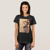 日本の美的かわいい猫ジャパン桜さくらんぼBl Tシャツ (正面フル)