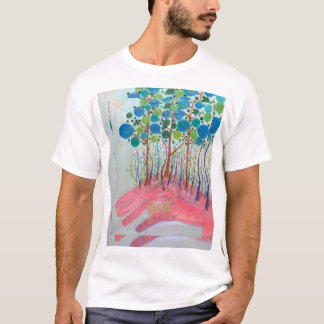 日本の美術Tシャツ - 森と猫の油彩画 Tシャツ
