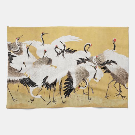 日本の群れの鶴 ヴィンテージ 鳥 豊かな クラシック キッチンタオル (横)