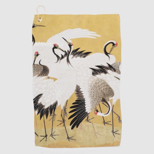 日本の群れの鶴 ヴィンテージ 鳥 豊かな クラシック ゴルフタオル (正面)