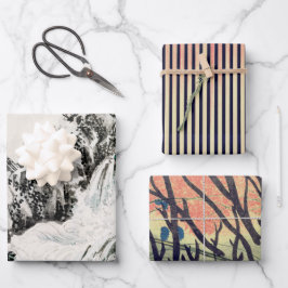 日本の自然アート紙フラットシートセット3 ラッピングペーパーシート