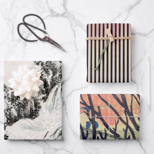 日本の自然アート紙フラットシートセット3 ラッピングペーパーシート (正面)