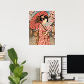 日本の舞妓と桜の傘のポスター ポスター (ホームオフィス)