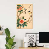 日本の花と鳥のアートプリント - 古風な木版画 ポスター (ホームオフィス)